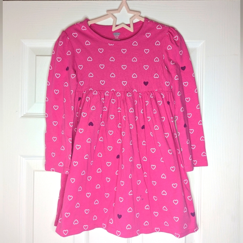 Old Navy Toddler Girl Hearts Long Sleeve Dress. Size 5T.